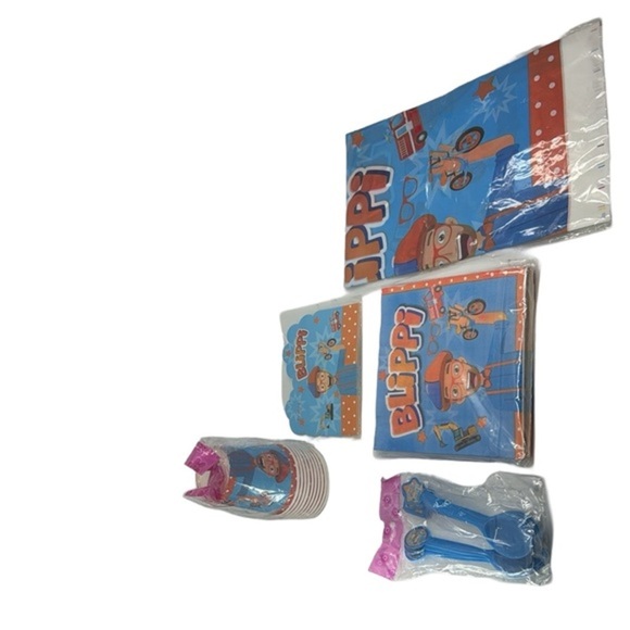 Blippi Party Decor Set:‎ Cups, Tablecloth, Napkins, Spoons, Invitations & Bags - Picture 2 of 6